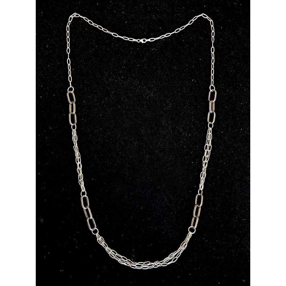 Itaor Designer Oval Station Link Chain Necklace 14k White Gold 32"